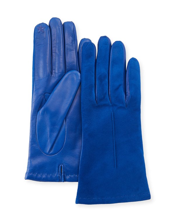 PORTOLANO Tech Suede & Napa Leather Short Gloves, $140 - blue.jpg